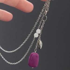 Silver Gemstone Necklace – Pink Opal or Garnet